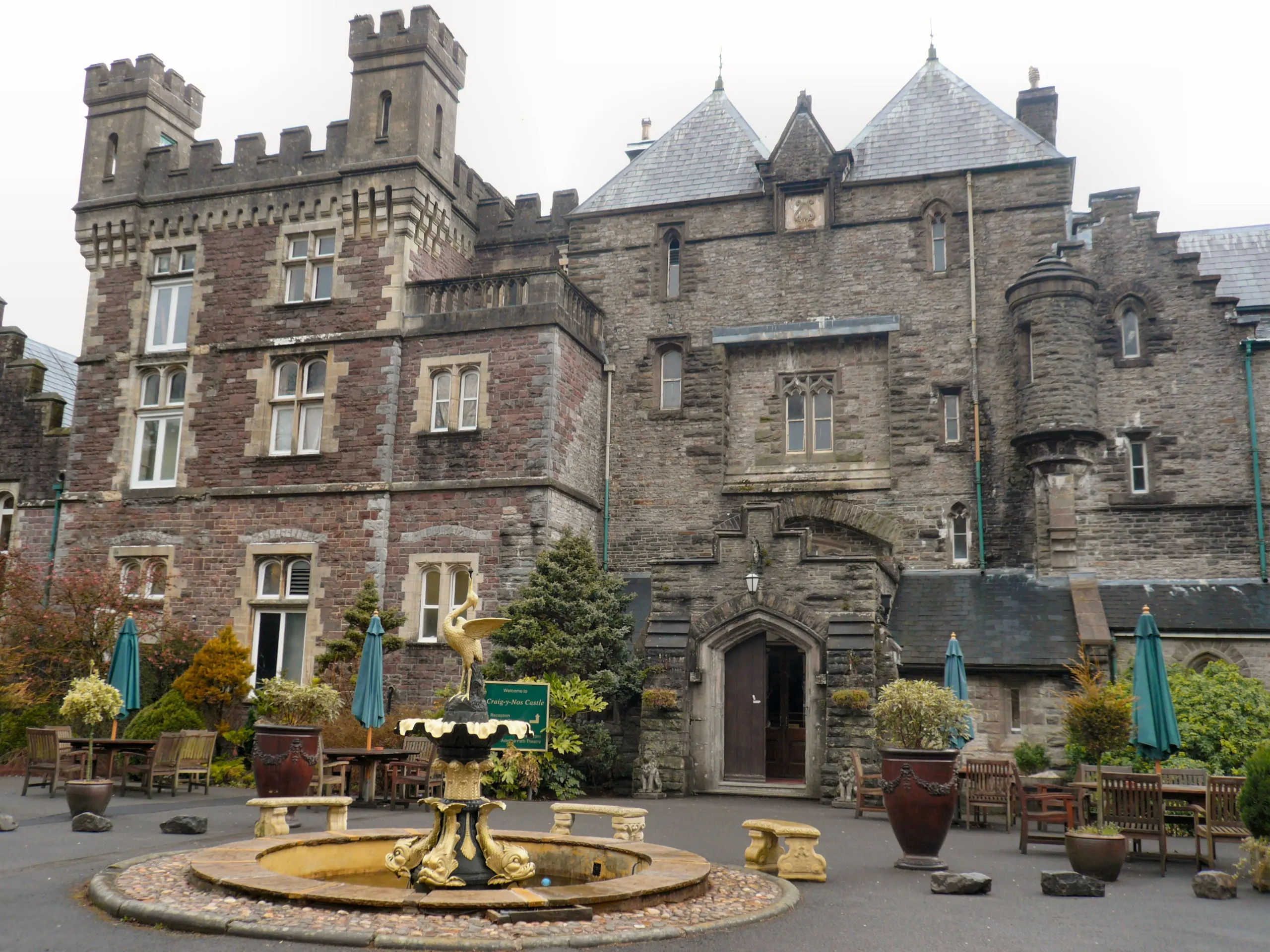 The Gothic frontage of Craig-y-Nos Castle