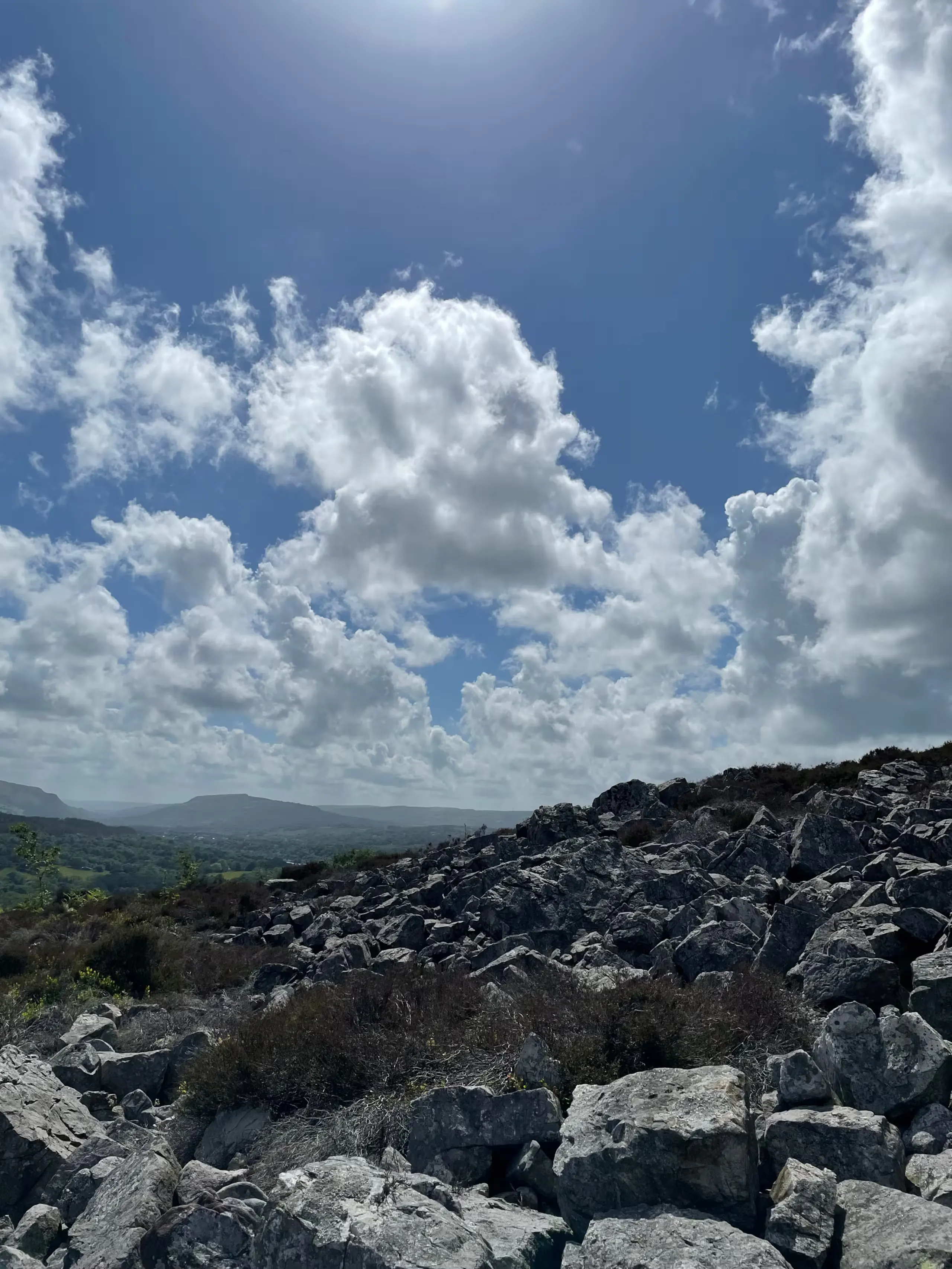 The rocky summit of Cribarth with views down the Swansea Valley