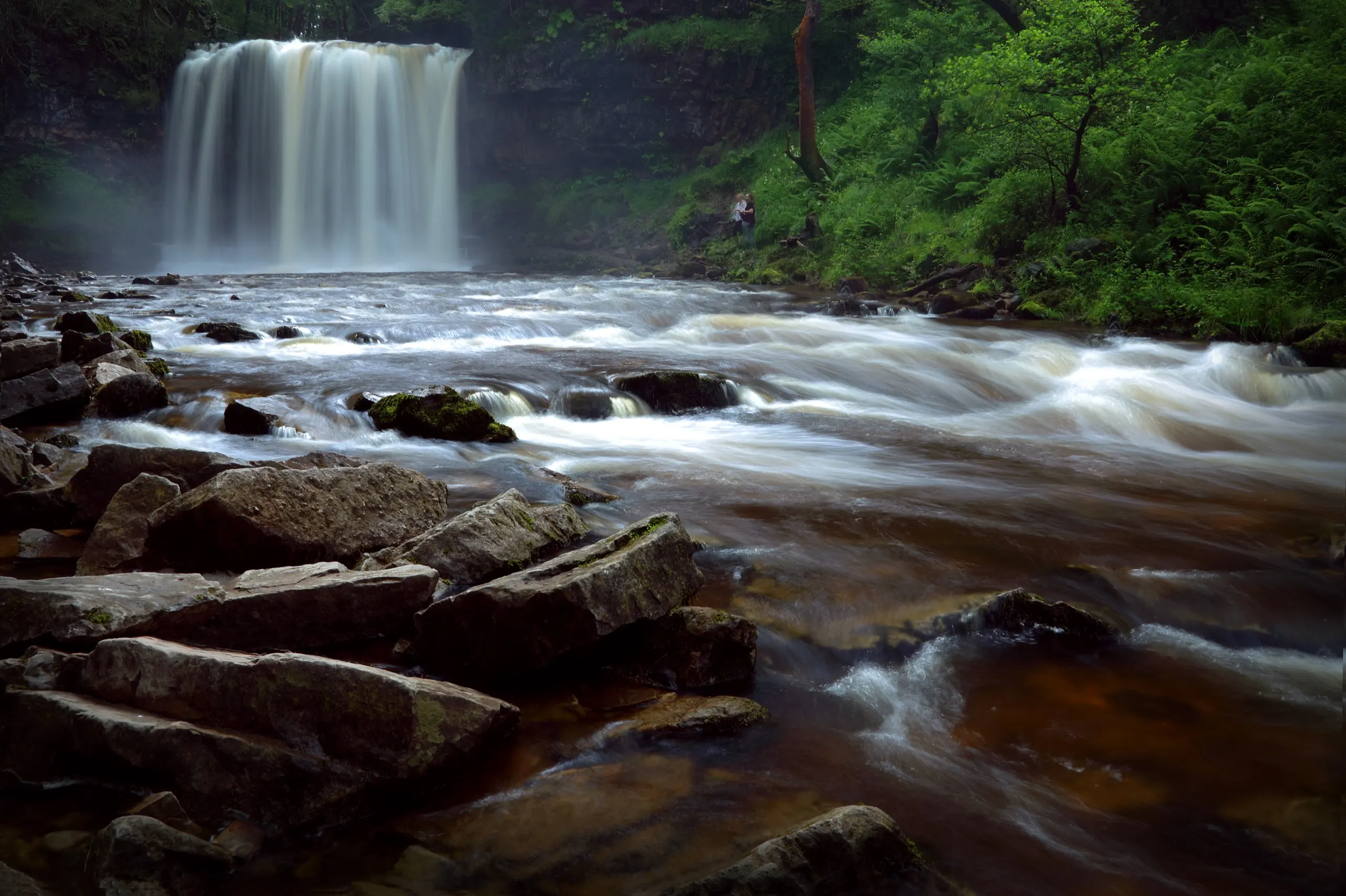 Sgwd yr Eira waterfall in full flow on the Four Waterfalls Walk